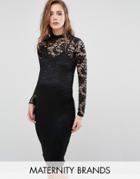 Missguided Maternity High Neck Lace Bodycon Dress - Black