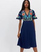 Asos Design Pleated Embroidered Midi Dress