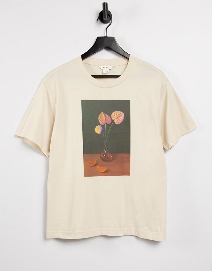 Monki Tovi Organic Cotton Vase Print T-shirt In Beige-neutral