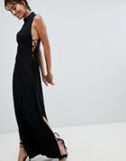 None The Richer Charo Lace Up Side Silk Blend Maxi Dress - Black