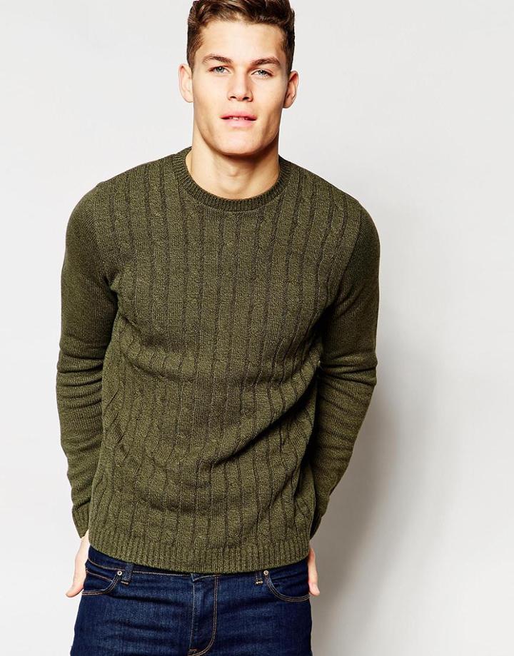 Asos Cable Knit Sweater In Khaki - Khaki Marl