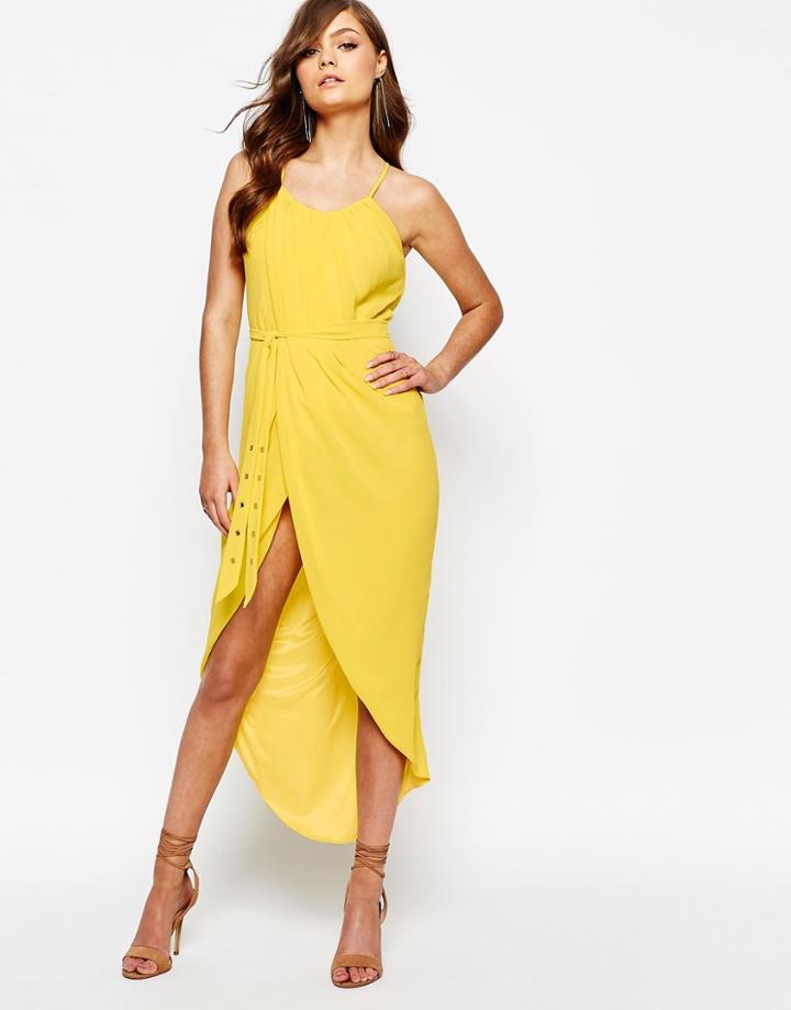 Tfnc Pleated Wrap Front Midi Dress With Belt - Goldfinch Yellow