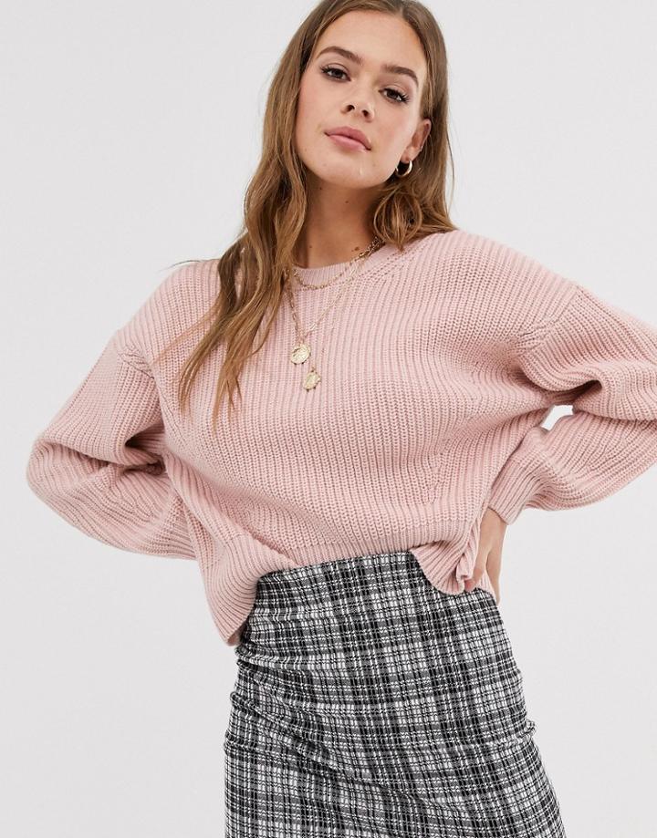 New Look Rib Crew Neck Sweater In Pink-tan