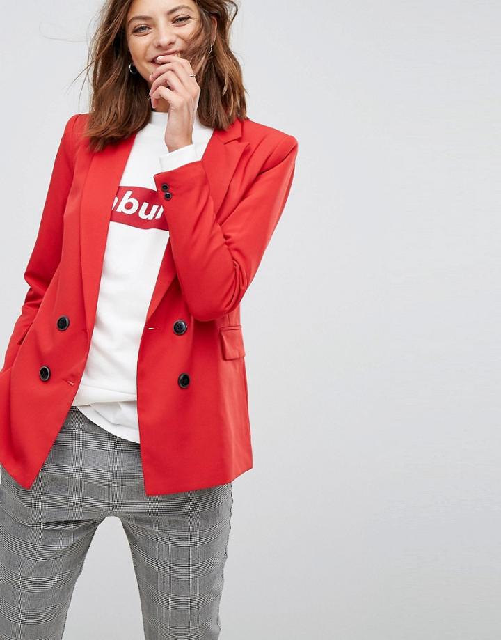 Stradivarius Double Breasted Blazer - Red