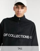 Asos Dark Future Tall Oversized Polar Fleece Sweatshirt With Half Zip In Black