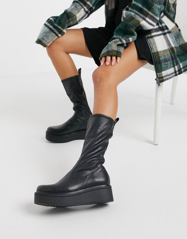 Vagabond Tara Flatform Calf Boot In Black