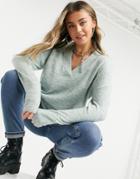 Object Oversized V-neck Sweater In Mint-green