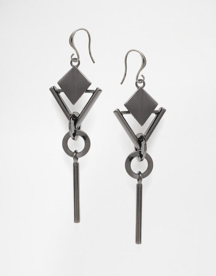 Pilgrim Geo Drop Earrings - Hematite Colour