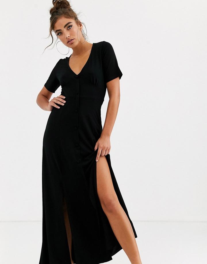Asos Design Button Through Maxi Tea Dress With Splits