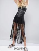 Sacred Hawk Western Rivet Belt With Fringing - Black