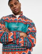 Asos Design Oversized Half Zip Fleece Sweatshirt With Pattern Panel-multi