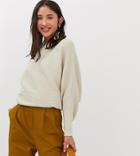 Asos Design Tall Off Shoulder Sweater In Ripple Stitch - Stone