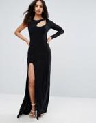City Goddess Spliced Maxi Dress With Thigh Split - Black
