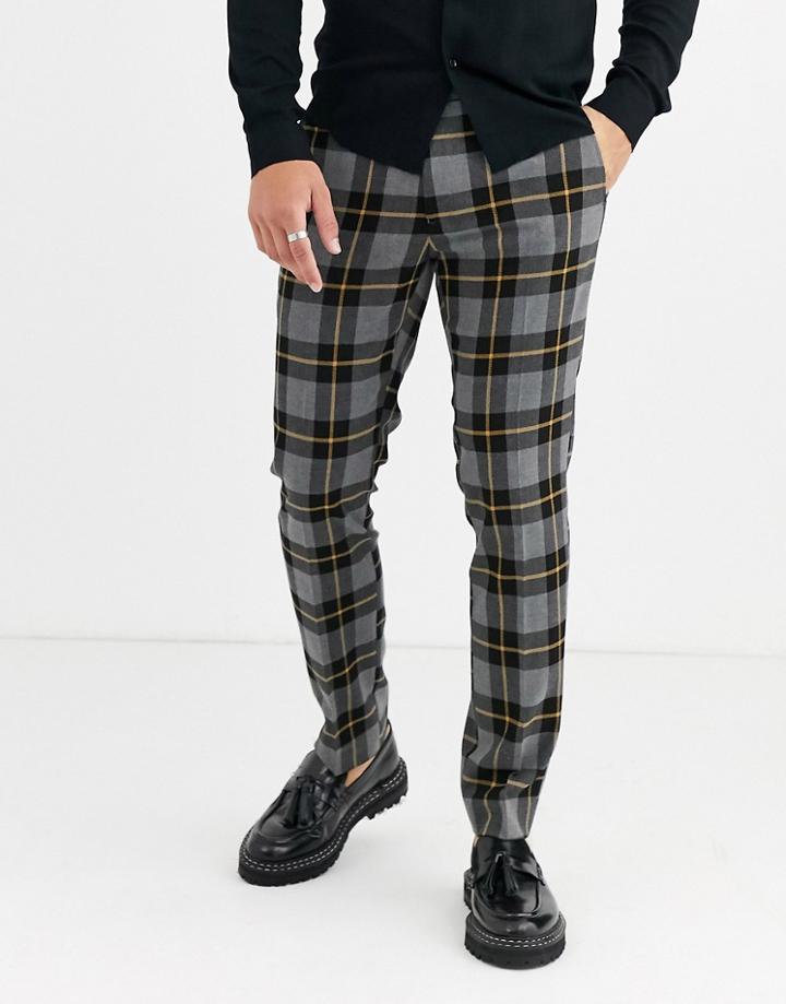 Moss London Smart Pants In Gray Plaid