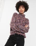 Monki Multi Color Cable Knit Roll Neck Sweater