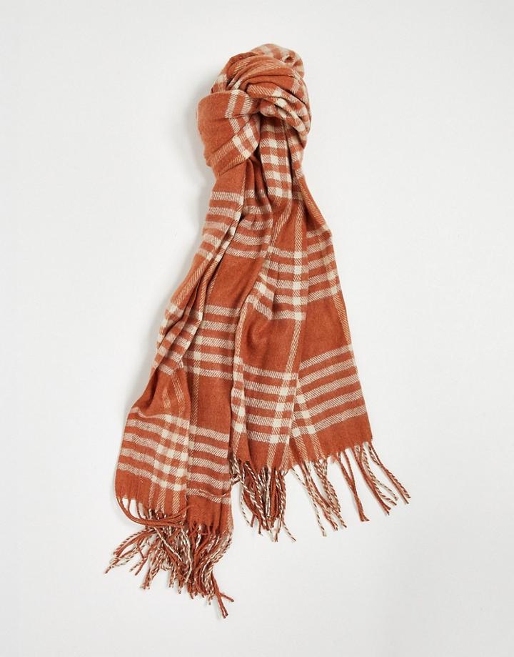 Vero Moda Scarf With Tassles In Auburn Red Check