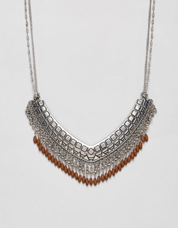 Nylon Fringe Detail Festival Necklace - Silver