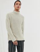 Asos Design Knitted Relaxed Fit Roll Neck Sweater In Beige - Beige