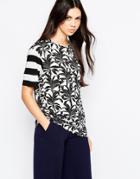 See By Chloe Palm And Stripe Print T-shirt - Black