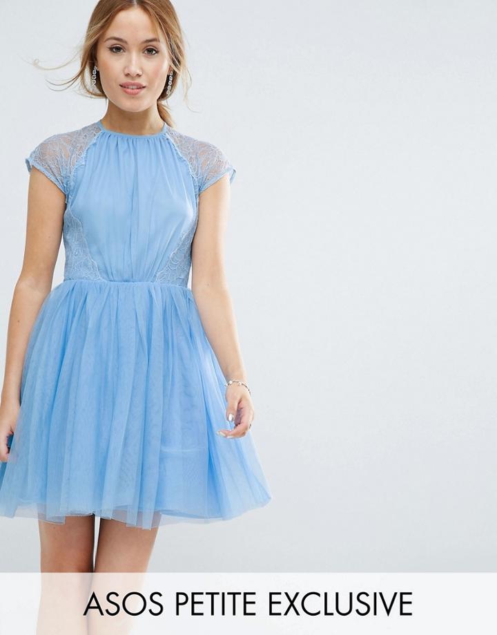 Asos Petite Premium Lace Tulle Mini Prom Dress - Blue