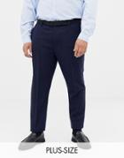 Gianni Feraud Plus Slim Fit Large Navy Herringbone Wool Blend Suit Pants - Navy