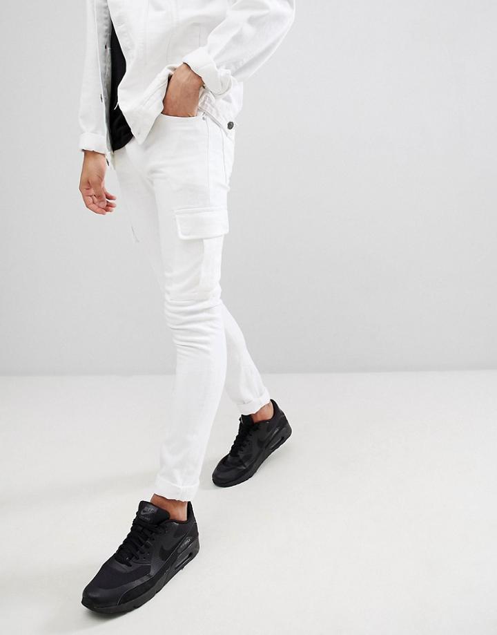 Asos Design Super Skinny Jeans In White With Cargo Pockets