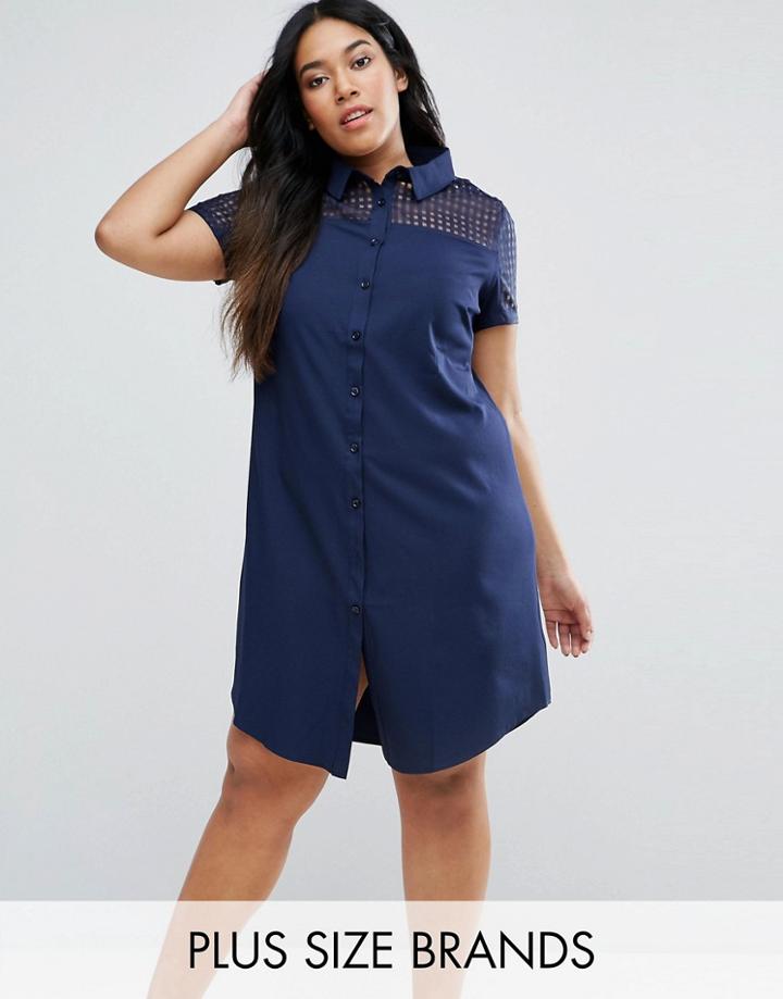 Lovedrobe Plus Shirt Dress With Sheer Top - Navy