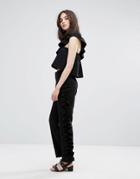 Plain Studios Matador Cigarette Pants With Ruffle Side Co-ord - Black