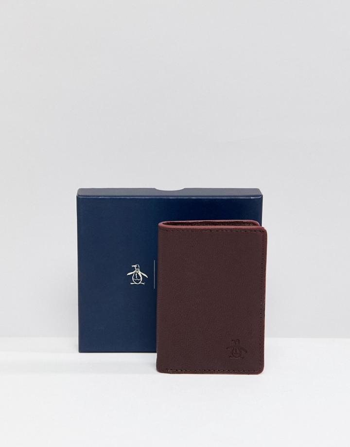 Original Penguin Leather Card Holder In Brown - Brown