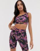 Asos Design Two-piece One Shoulder Top With Buckle Detail In Lightening Print-black