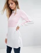 Ax Paris Blue Half Striped Long Line Shirt - Blue