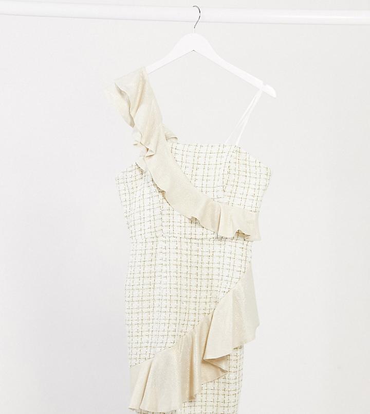 Lusso The Label Exclusive Ruffle Boucle Mini Dress In Cream And Gold-multi