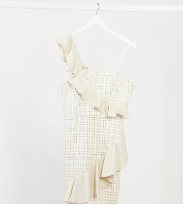 Lusso The Label Exclusive Ruffle Boucle Mini Dress In Cream And Gold-multi