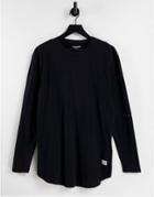 Jack & Jones Essentials Organic Cotton Long Sleeve Top With Curve Hem In Black