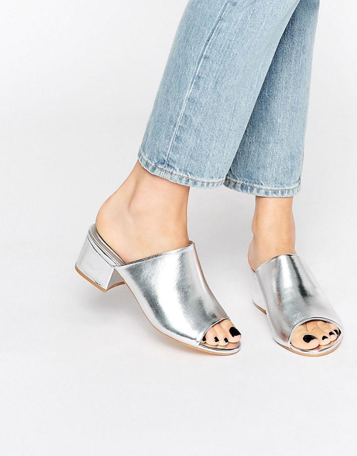 Truffle Kitten Heel Mules - Silver