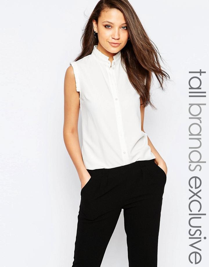 Alter Tall Frill Trim Sleeveless Shirt - Cream