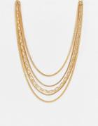 Asos Design Multirow Necklace In Mixed Chain Design In Gold Tone