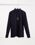 Boss Athleisure Plisy 1 Contrast Logo Long Sleeve Polo In Navy/ Gold