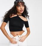 Asos Design Petite Off-shoulder Halter Neck Crop Top In Black