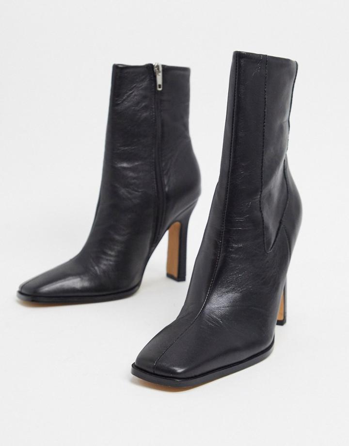 Asos Design Erin Premium Leather Boots With Underset Heel In Black