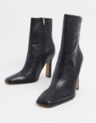 Asos Design Erin Premium Leather Boots With Underset Heel In Black