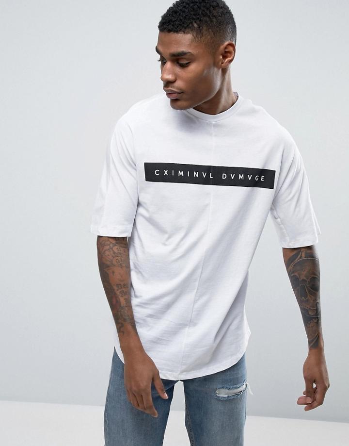 Criminal Damage Relaxed Fit T-shirt With Curved Hem - White