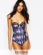 Wolf & Whistle Cupped Printed Swimsuit B-f Cup - Multi