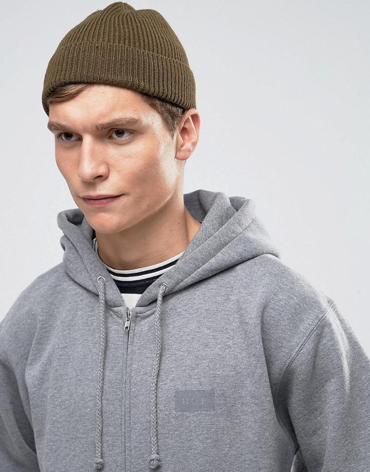 Asos Fisherman Beanie In Khaki - Green