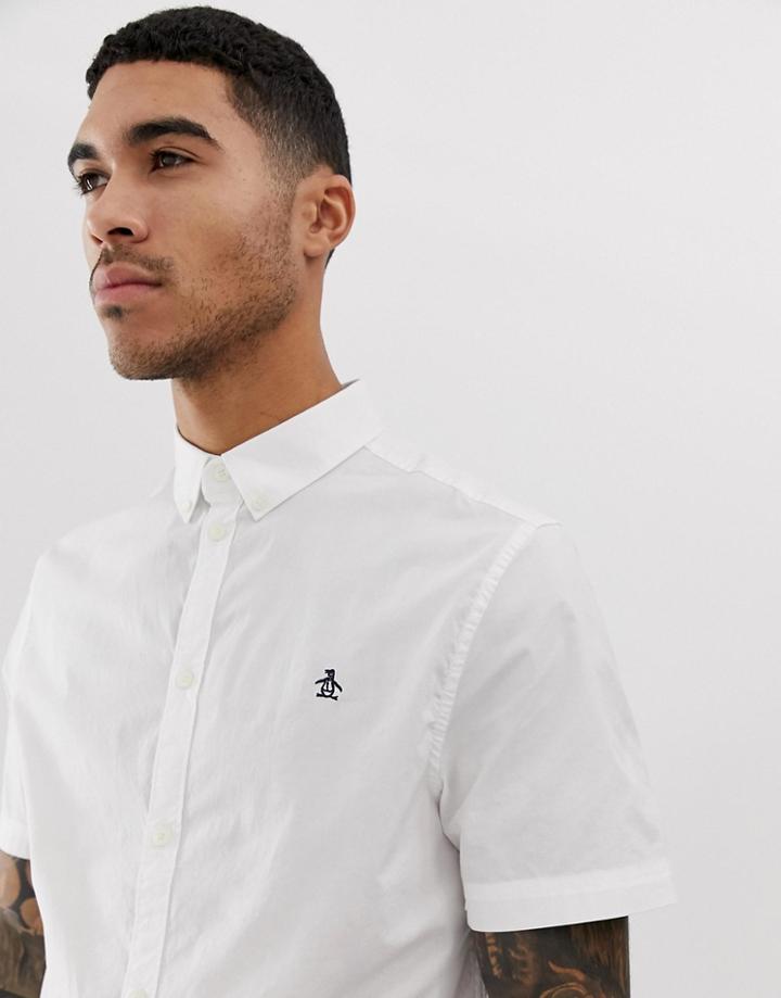 Original Penguin Short Sleeve Poplin Shirt Button Down In White