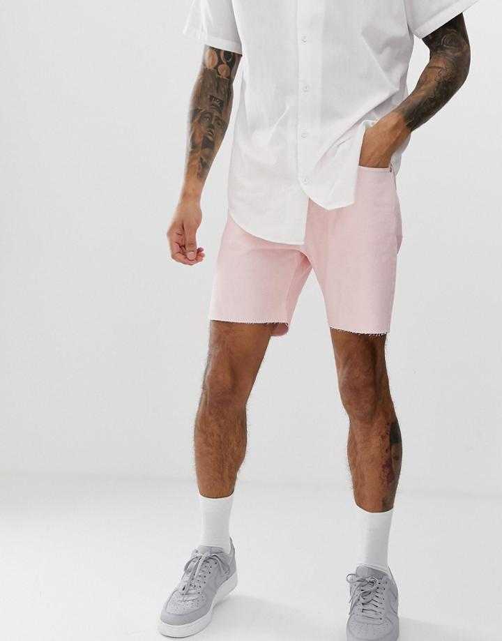 D-struct Raw Hem Denim Shorts - Pink