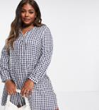 Urban Threads Plus Checked Shirt Dress In Navy Gingham-blues