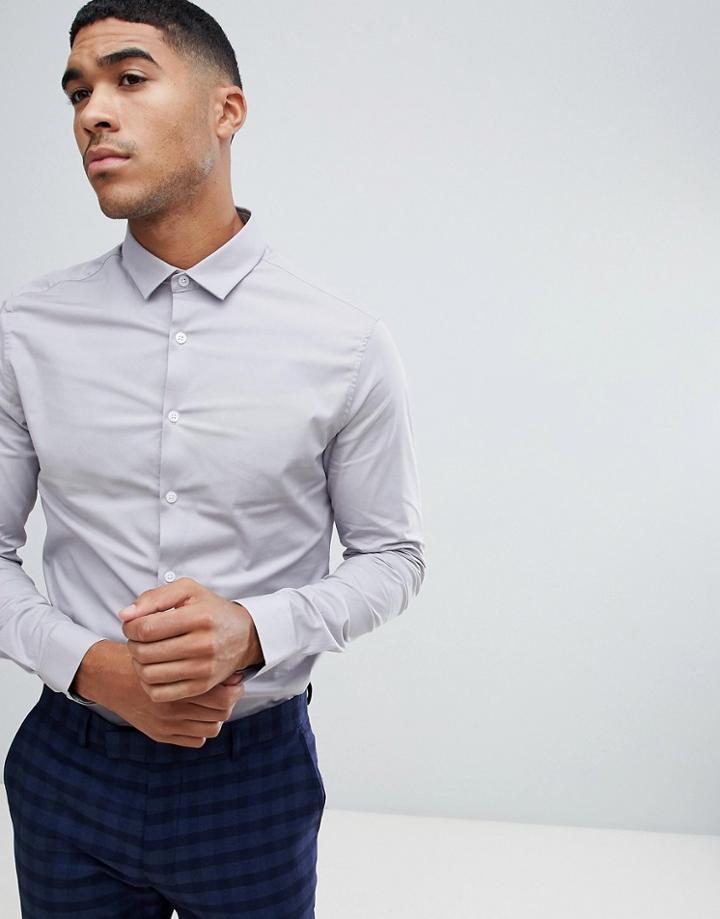 Asos Design Skinny Shirt In Light Gray - Gray