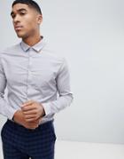 Asos Design Skinny Shirt In Light Gray - Gray