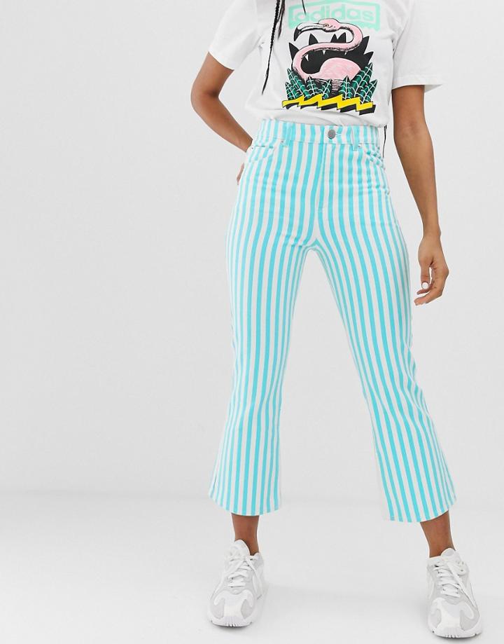 Asos Design Egerton Crop Kick Flare Jeans In Printed Turquoise Stripe - Multi
